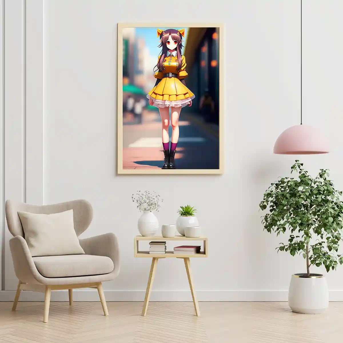 Street Girl in Yellow Dress - Anime Illustration