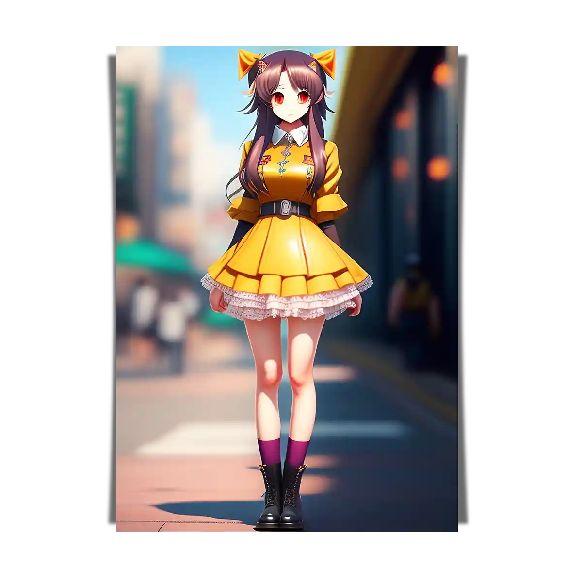 Street Girl in Yellow Dress - Anime Illustration