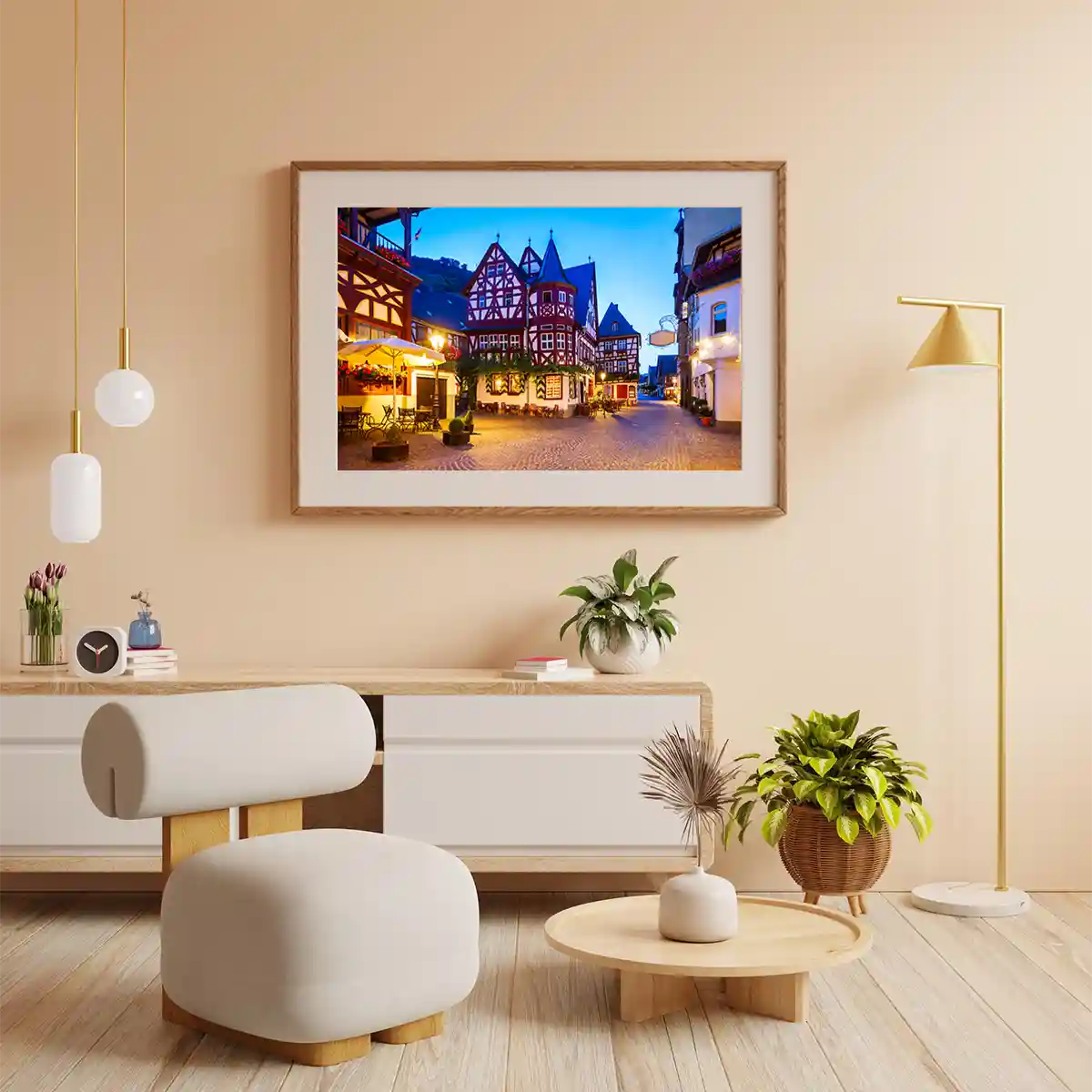 Traditional Street Facade of Bacharach Town in Germany