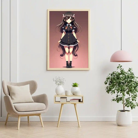 Girl with Long Black Hair - Anime Illustration