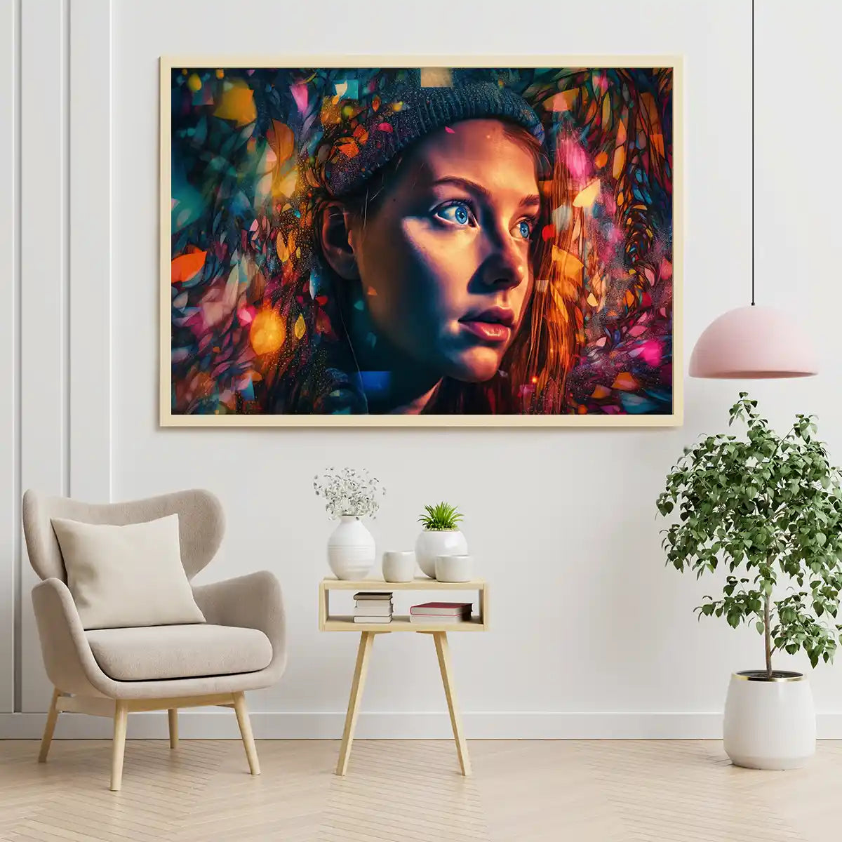 Blue Eyed Girl Portrait in Dazzling Colour Background