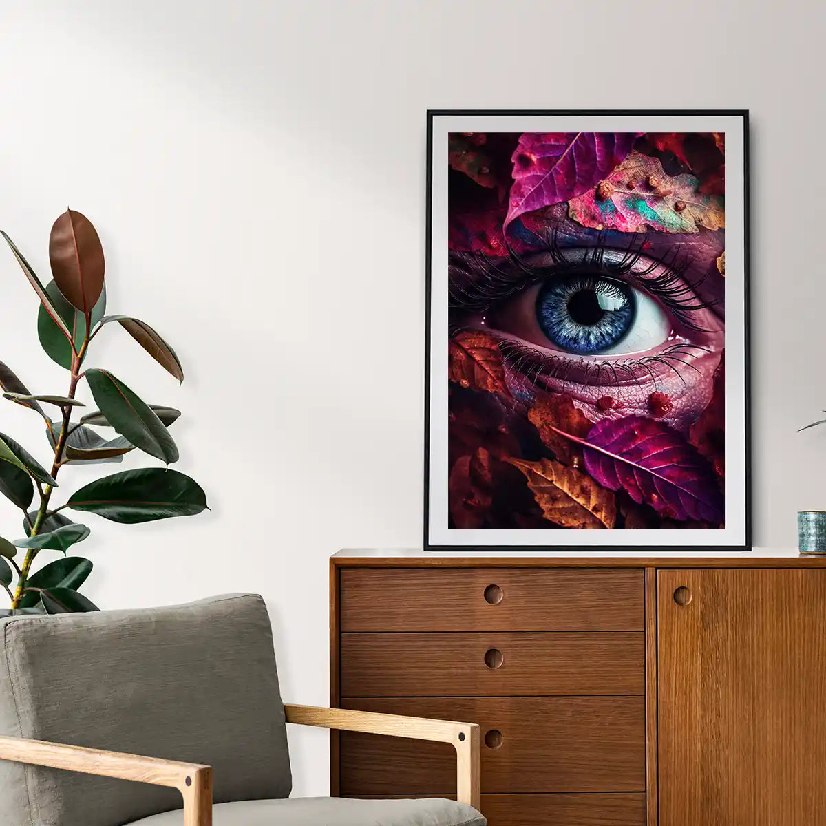 Sparkling Eye of a Girl Under Autumn Leaves