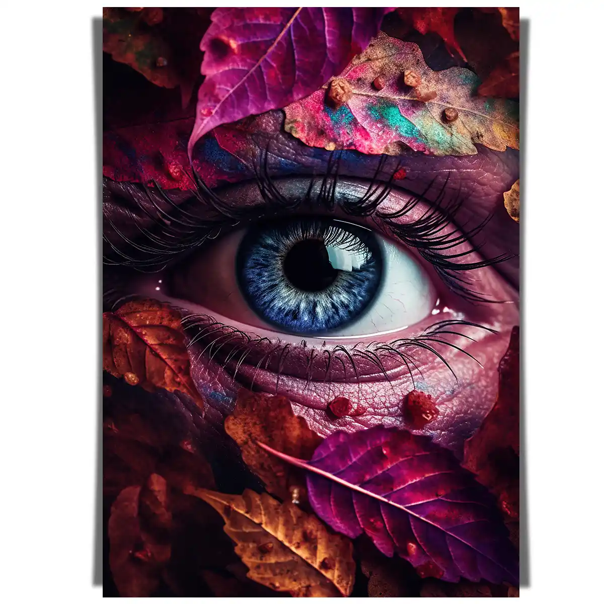 Sparkling Eye of a Girl Under Autumn Leaves