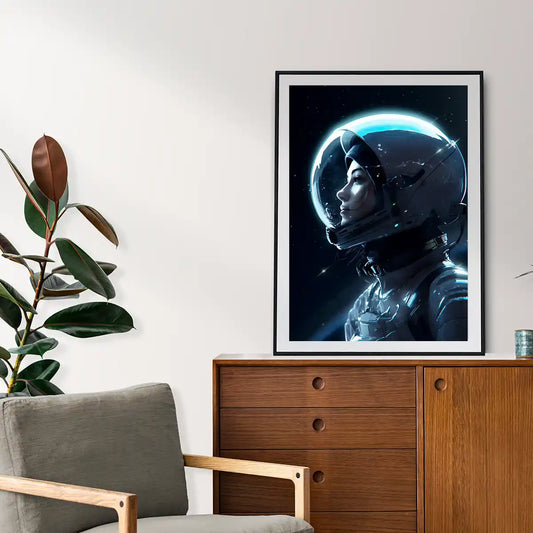 Female Astronaut in Space Suit Side View Portrait