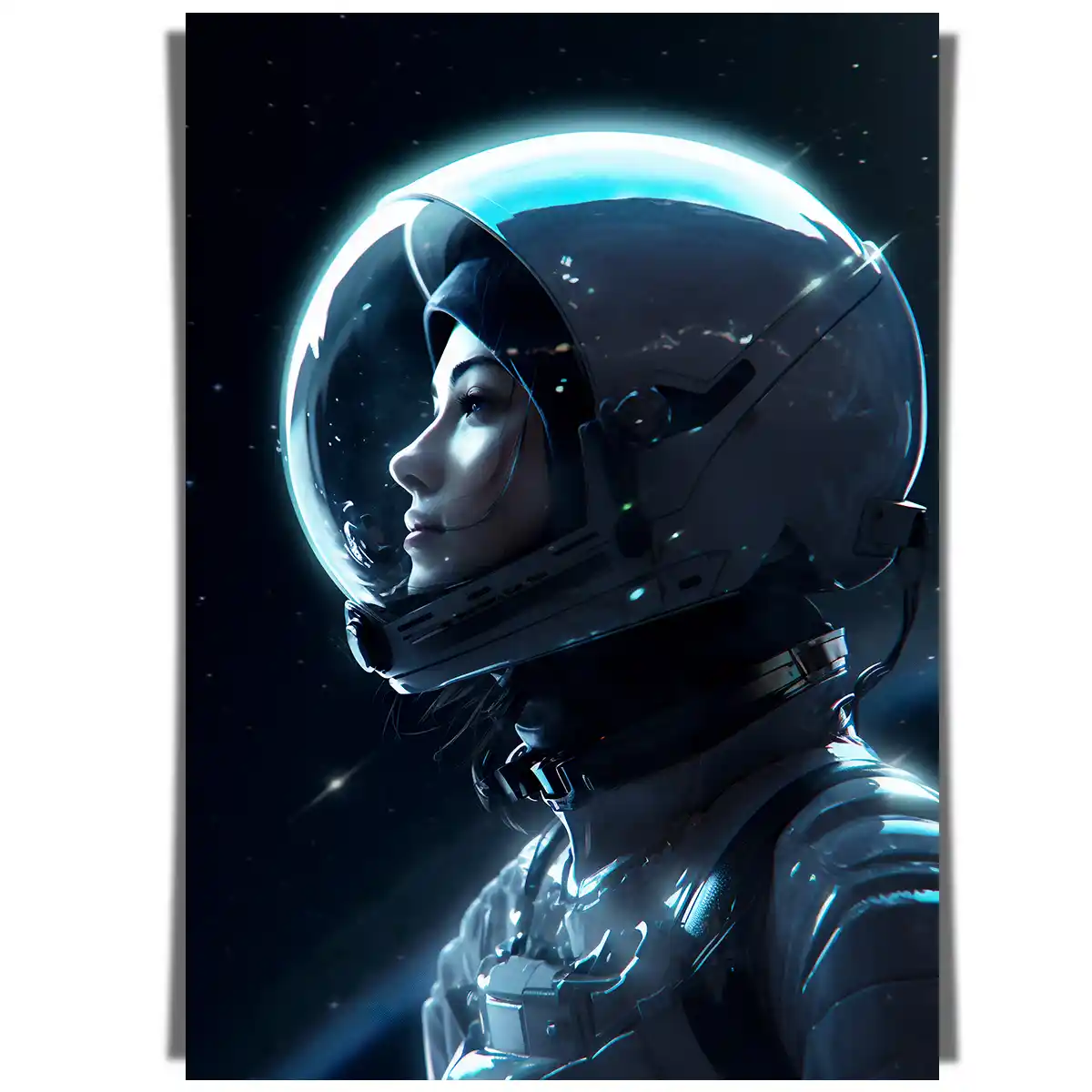 Female Astronaut in Space Suit Side View Portrait