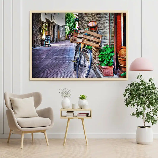 Classic Delivery Bicycle in Traditional Town Streets of Gimigano Italy