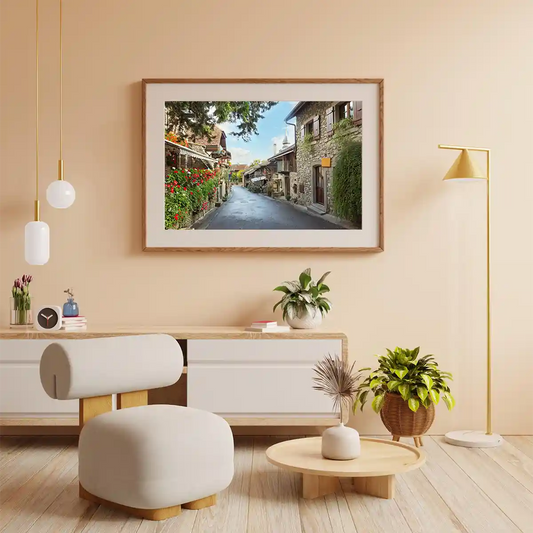 Traditional Old Town Street Scene with Old Shops in Yvoire Lake, Geneva France