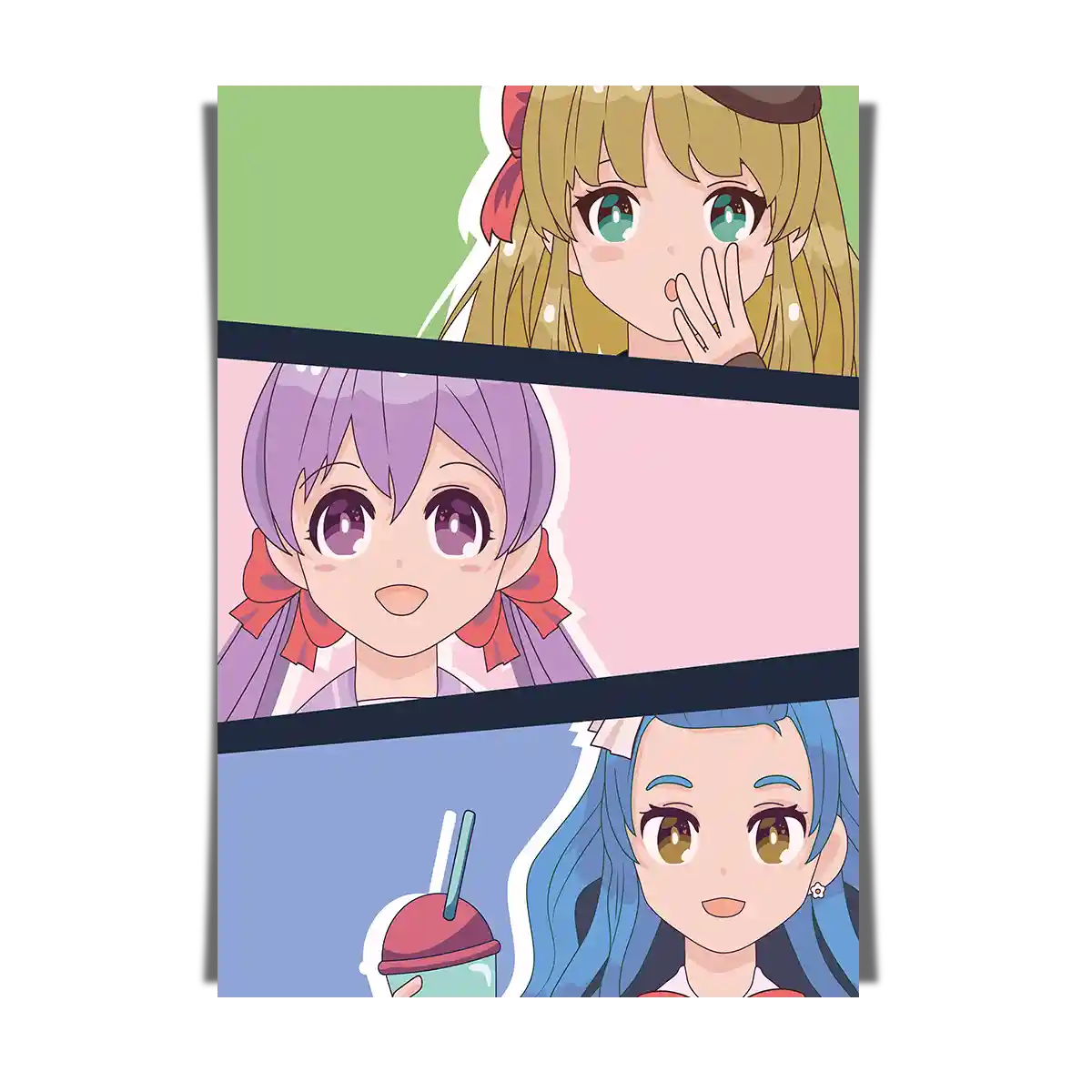 Three Girls Reaction - Anime Illustration