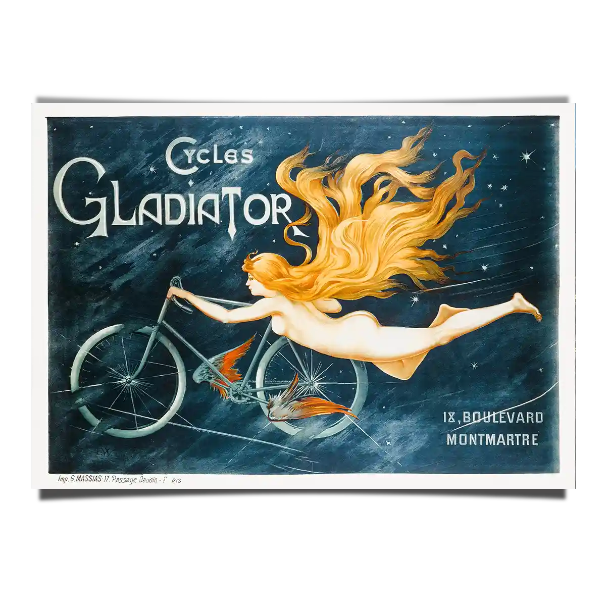 Nude Golden Hair Girl Illustration - Classic LIthography Printing 1895