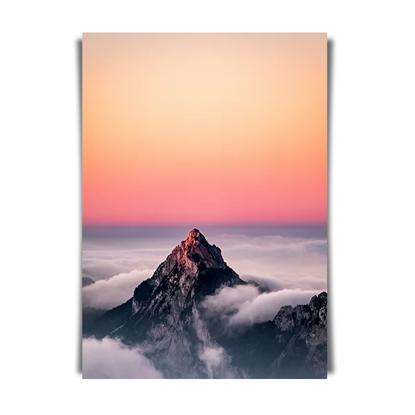Aerial View Of Mountain And Pink Sky