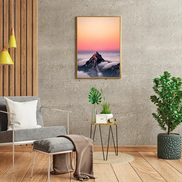 Aerial View Of Mountain And Pink Sky