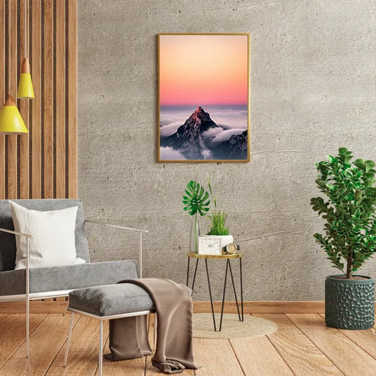 Aerial View Of Mountain And Pink Sky