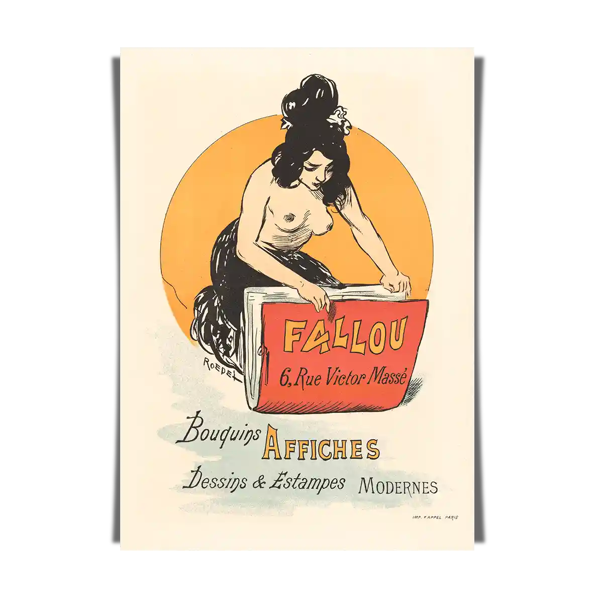 Nude Illustration Fallou Paris Retro Poster by Auguste-Roedel 1869