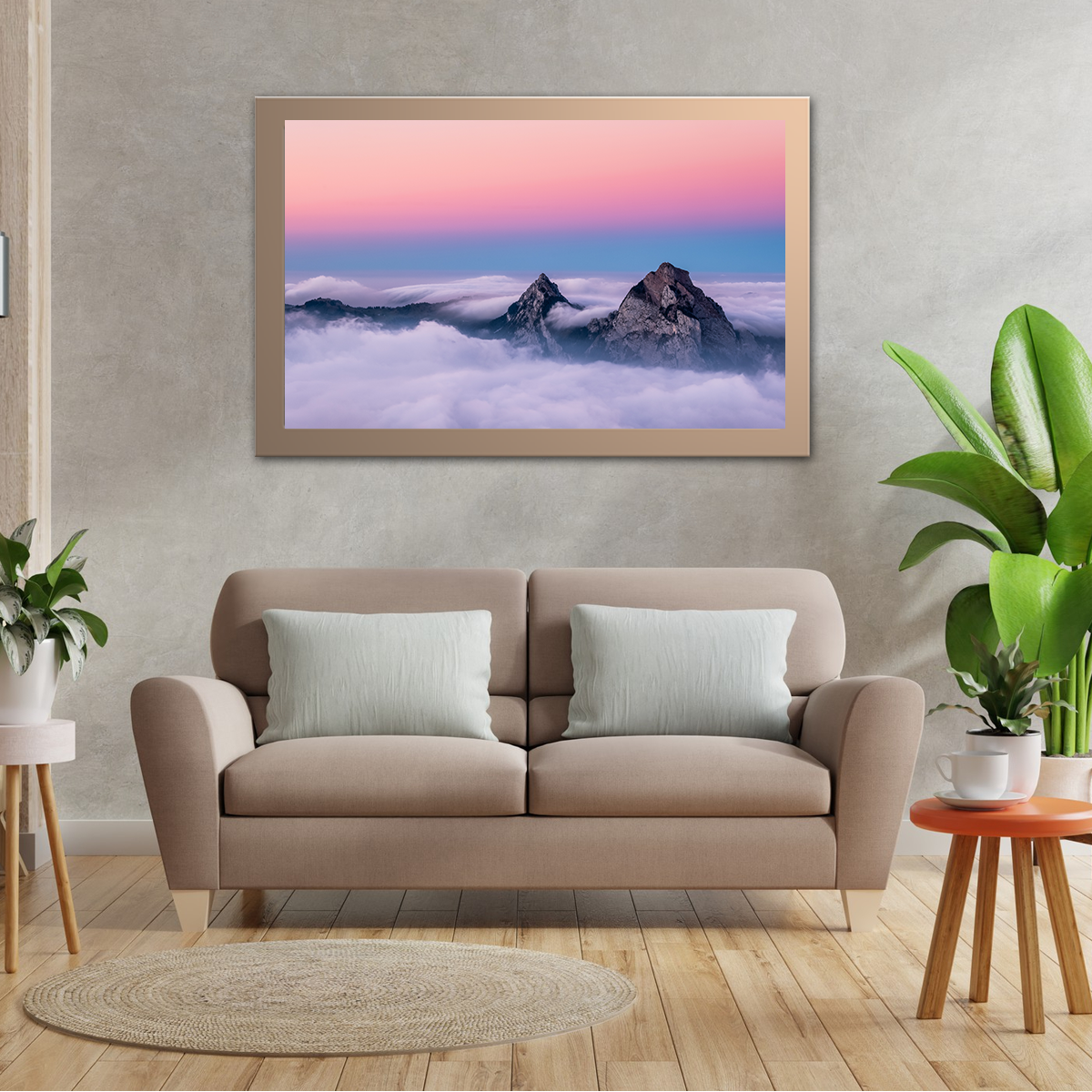 Fronalpstock Mountain Peak of Switzerland in Pink Blue Sky