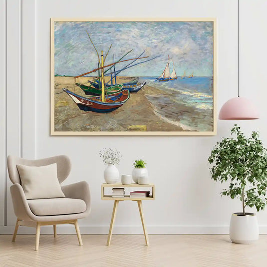 Fishing Boats on The Beach at Saintes Maries by Vincent Van Gogh 1888