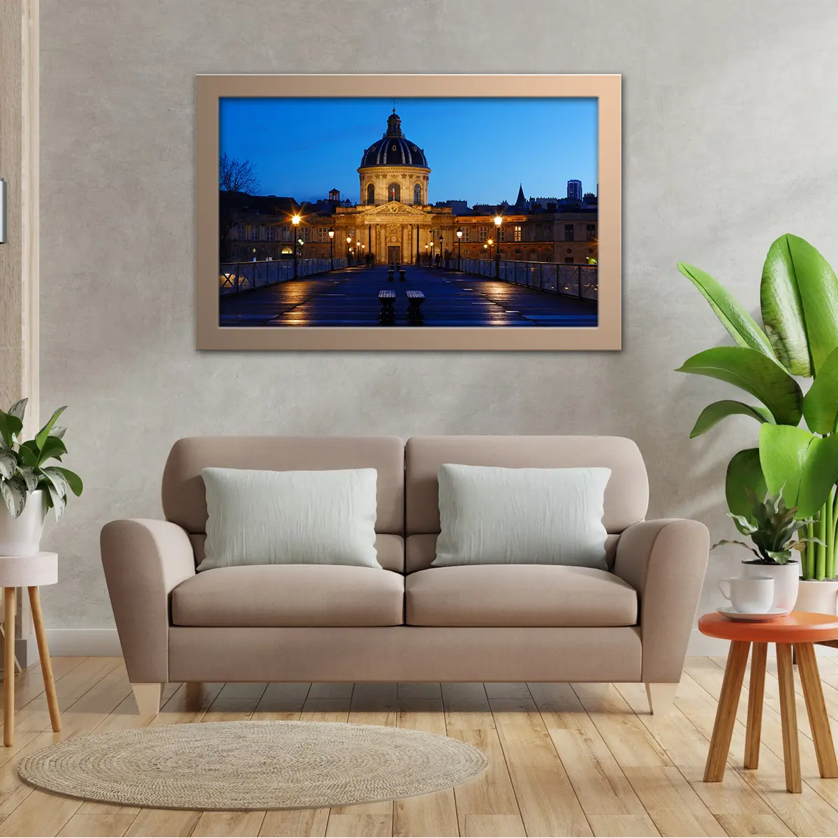 The French Academy Arts Bridge Lights up at Dawn