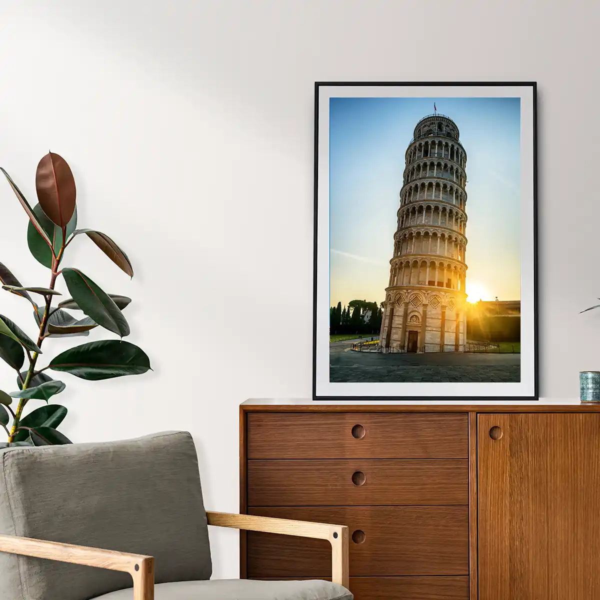 The Leaning Tower of Pisa on Sunset