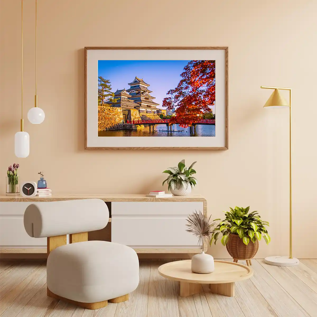 Matsumoto Castle with Maple Leaves at Autumn in Nagano Japan