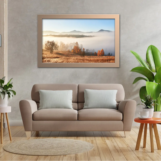 Overlooking at Foggy Hills in an Autumn Morning