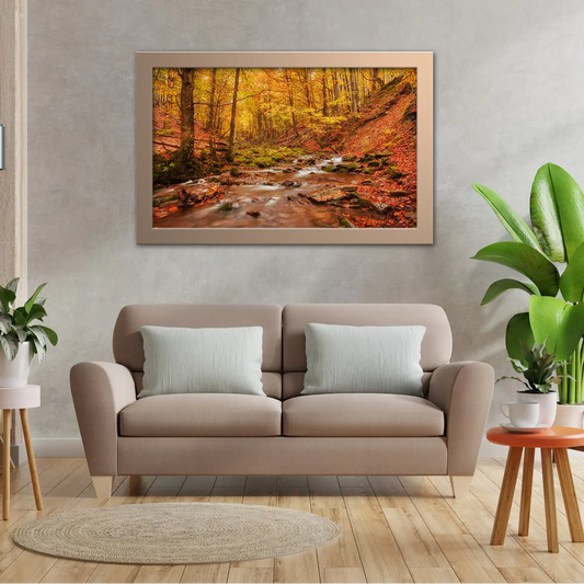 Rapid Mountain Creek in Autumn Forest Floor