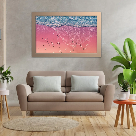 Seagulls On Pink Sand Beach