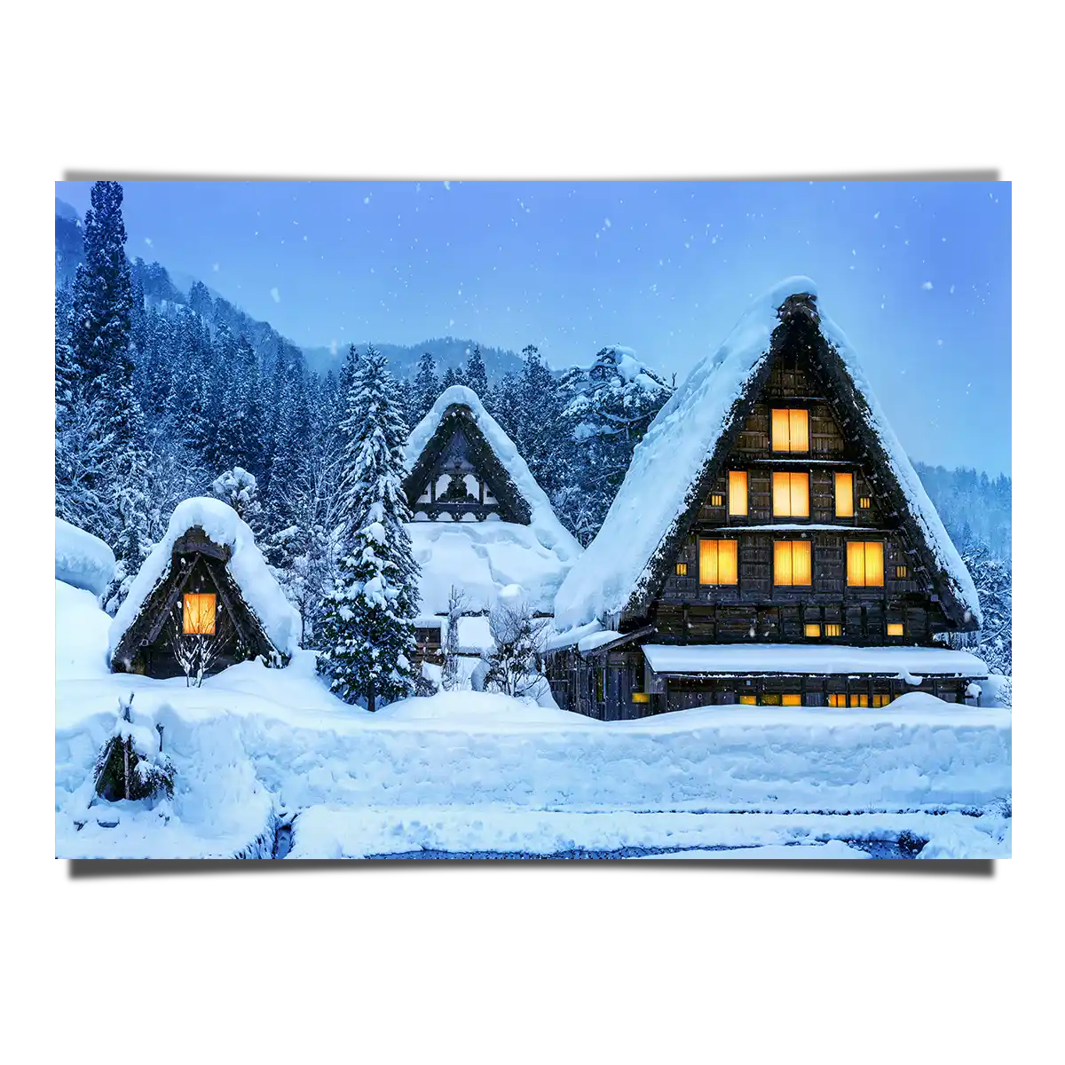 Shirakawago Winter Village at Dusk in Gifu Japan
