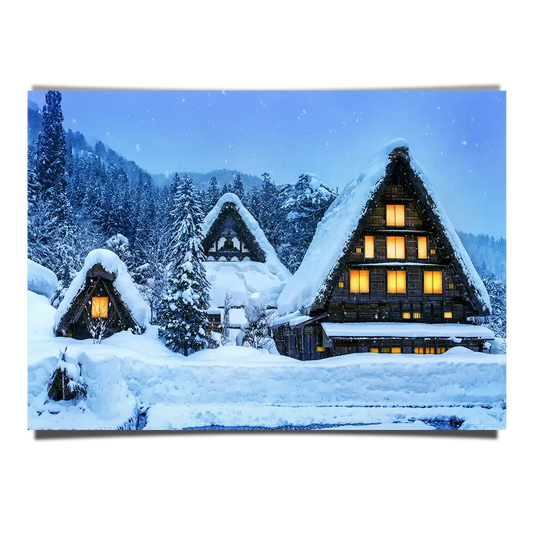 Shirakawago Winter Village at Dusk in Gifu Japan