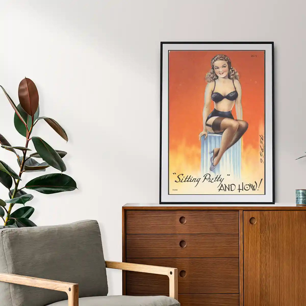 Sitting Pretty - Classic Pin Up Girl Poster in 1940s