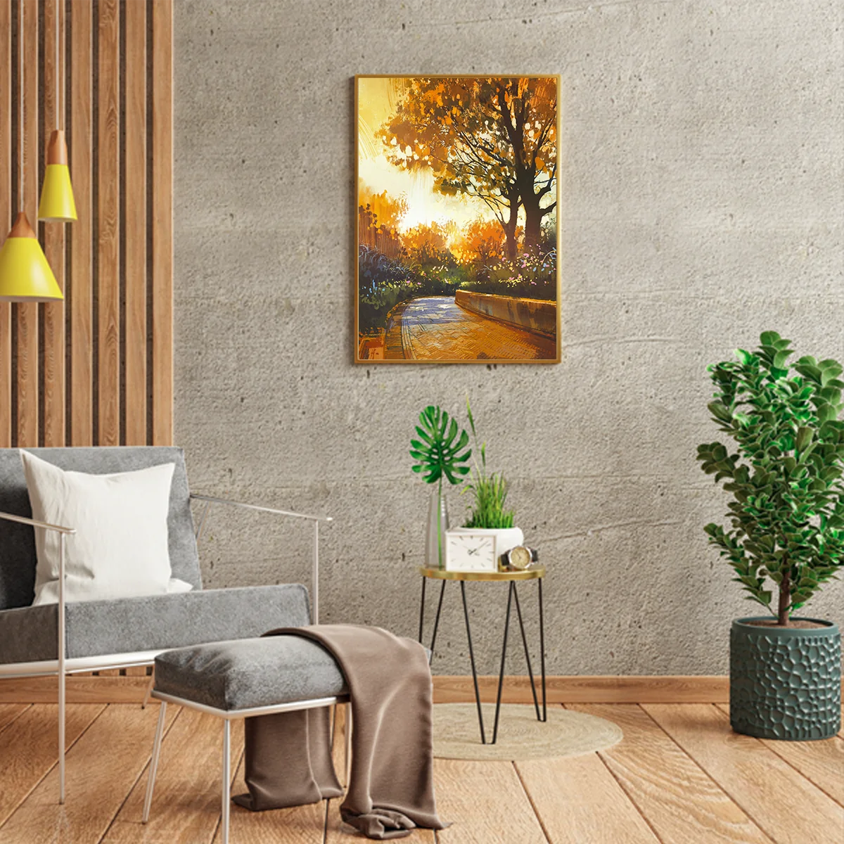 Walkway Park With Autumn Trees