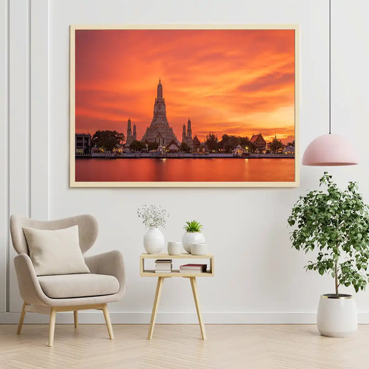 Wat Arun Temple Under the Red Sunset Skies in Bangkok Thailand