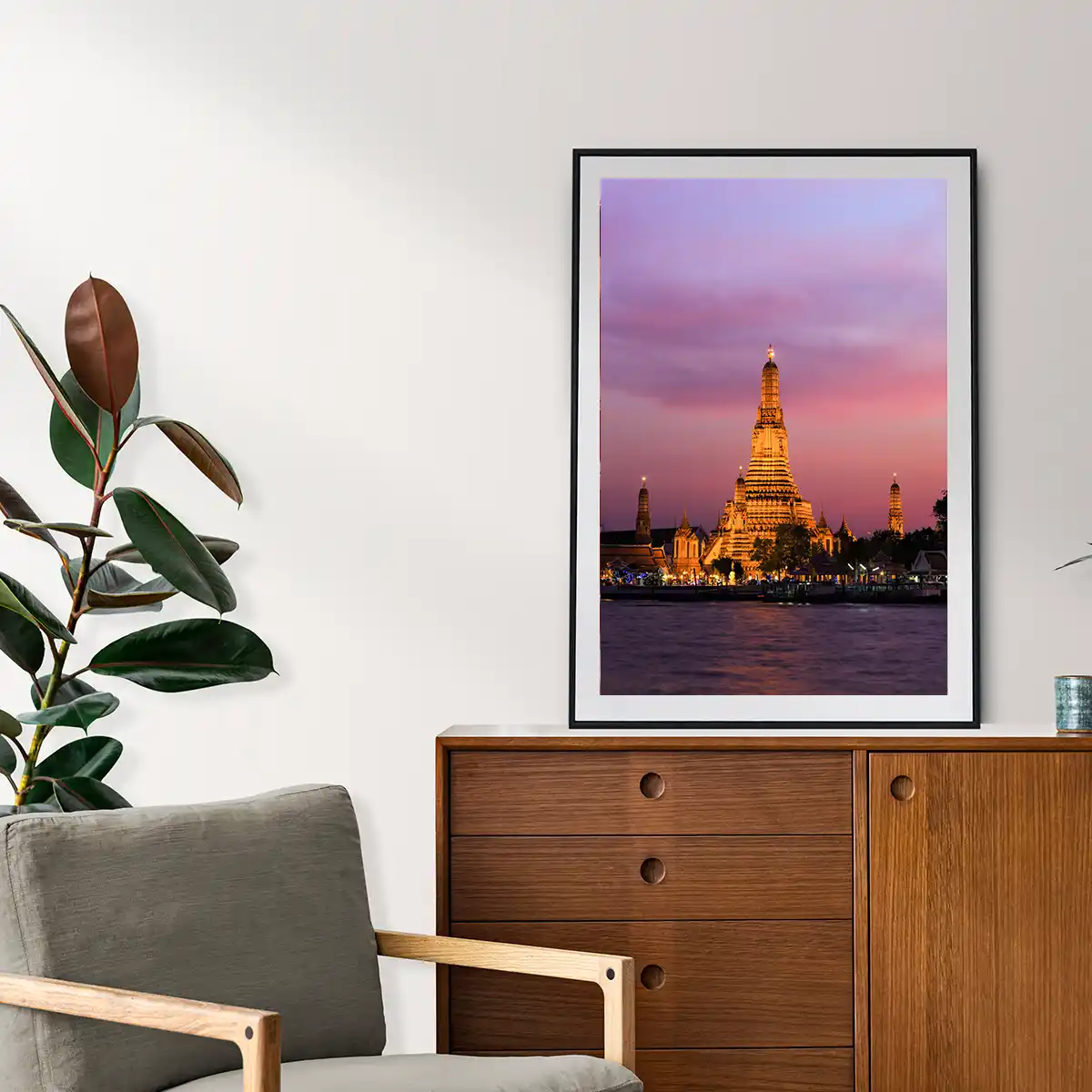 Wat Arun Temple Under the Red Sunset Skies in Bangkok Thailand - Portrait