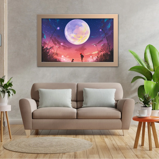 Young Woman And Dog On A Beautiful Night