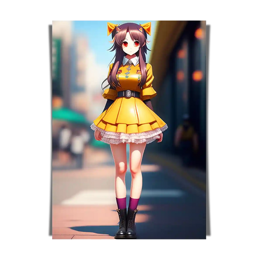 Street Girl in Yellow Dress - Anime Illustration