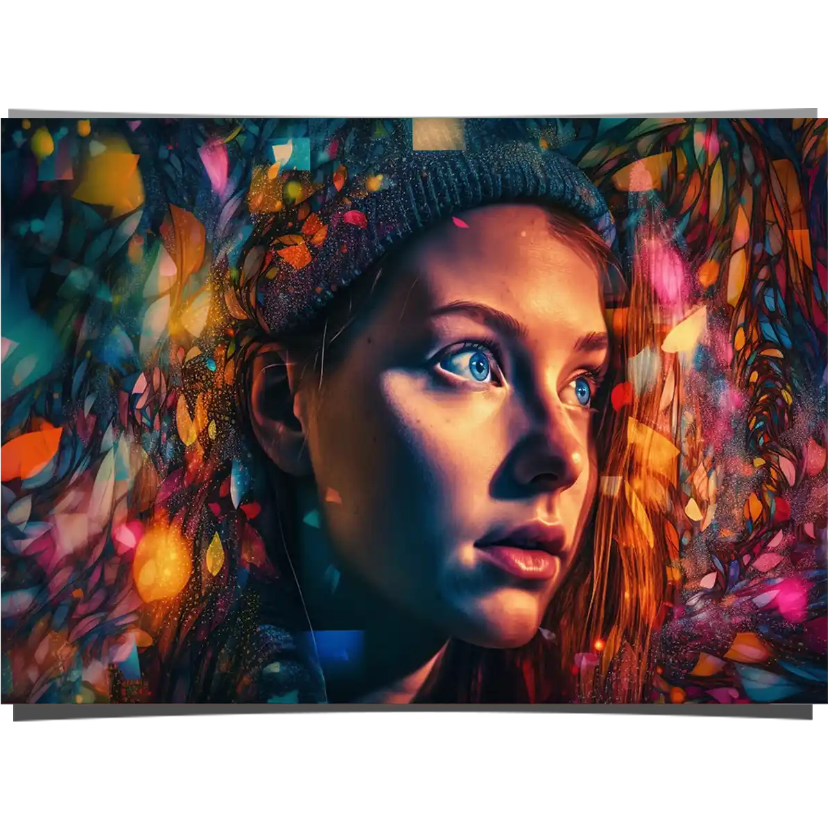 Blue Eyed Girl Portrait in Dazzling Colour Background