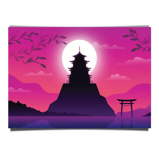 Japanese Temple Silhouette Over Bright Moon Digital Art