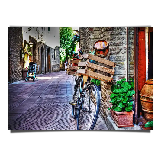 Classic Delivery Bicycle in Traditional Town Streets of Gimigano Italy