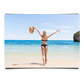 White Sand Beach View with a Woman Open Arms Standing Under the Sun
