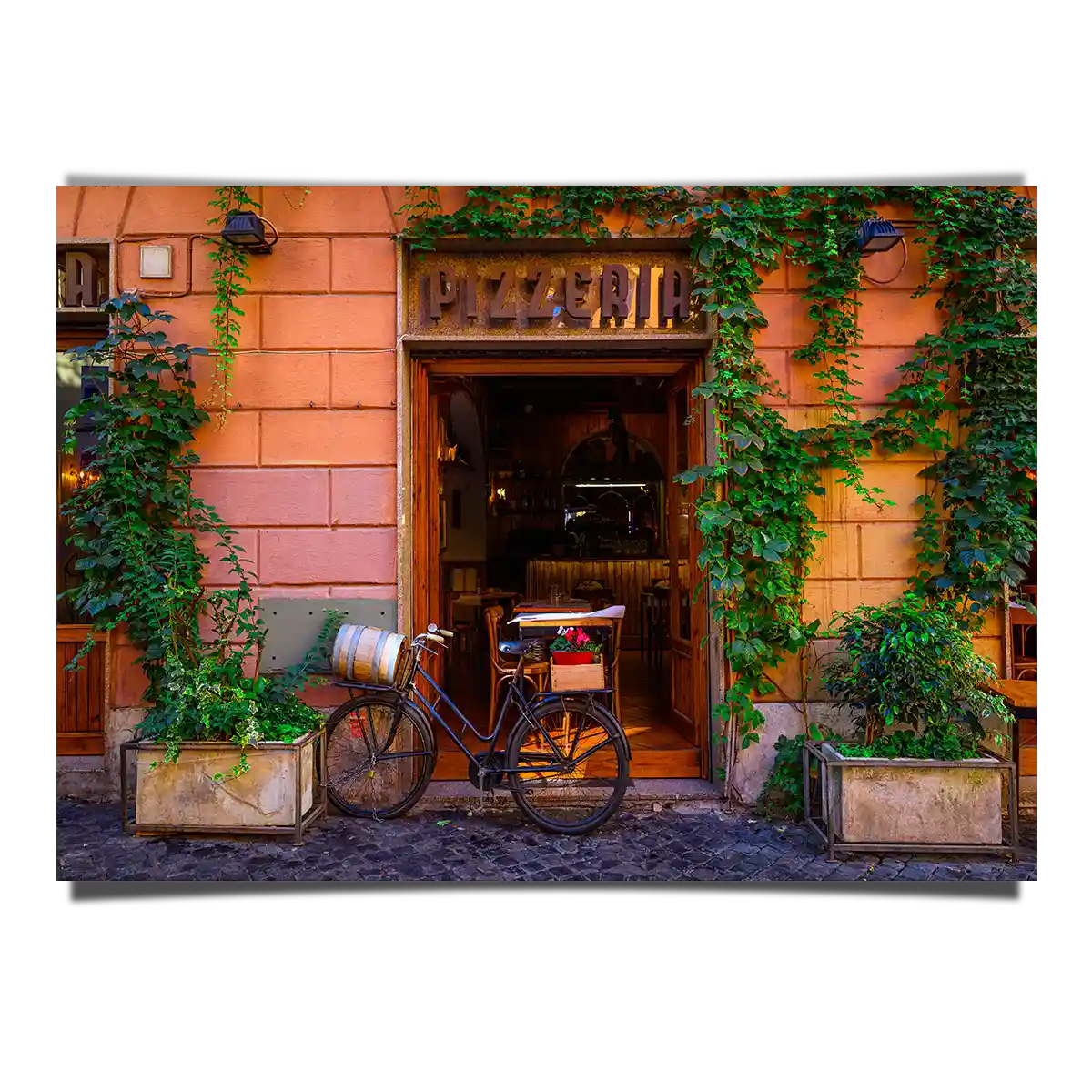 Traditional Pizzeria Shop Front with Creeper Plants