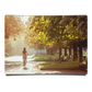 Girl Riding Bicycle at the Park with Trees in Morning Warm Sun