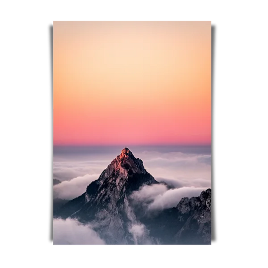 Aerial View Of Mountain And Pink Sky