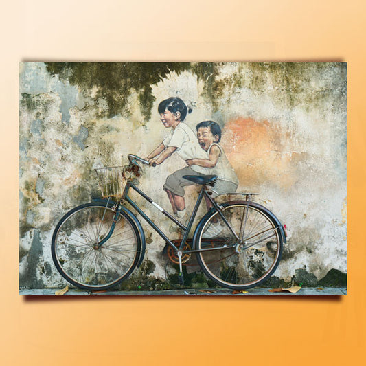 Children on bicycle graffiti