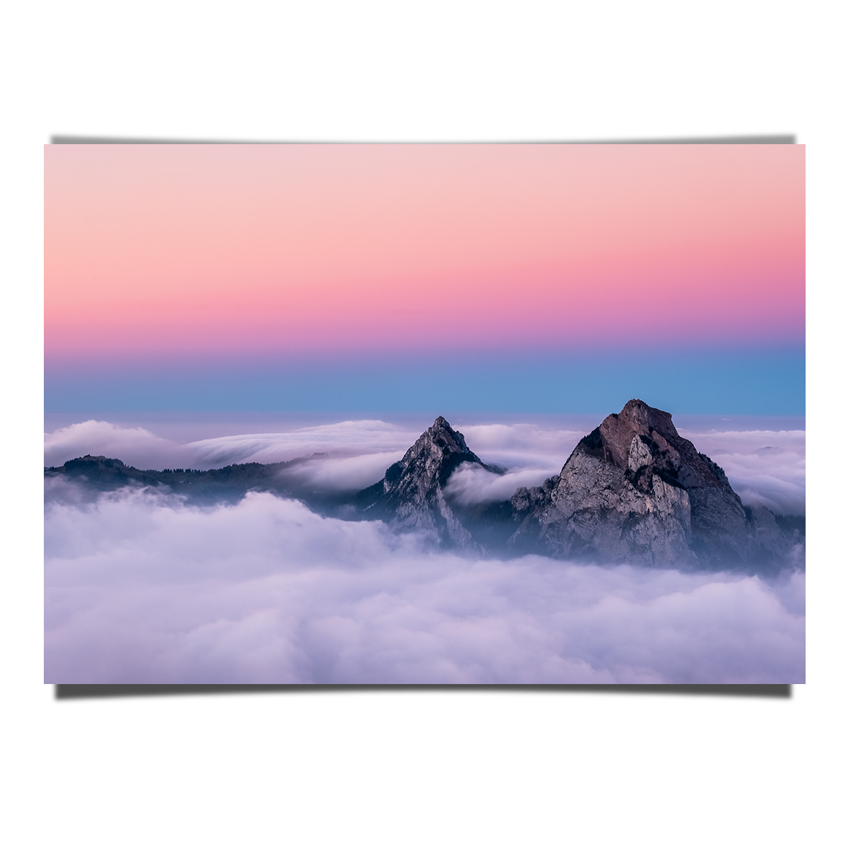 Fronalpstock Mountain Peak of Switzerland in Pink Blue Sky