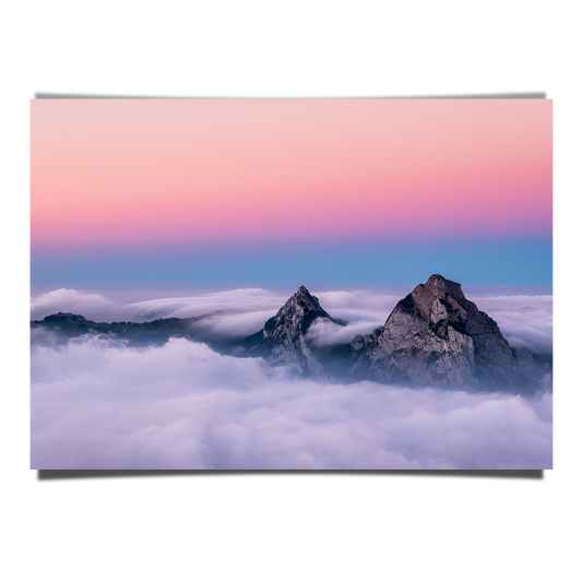 Fronalpstock Mountain Peak of Switzerland in Pink Blue Sky
