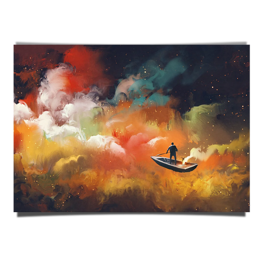 Man On A Boat And Colorful Clouds