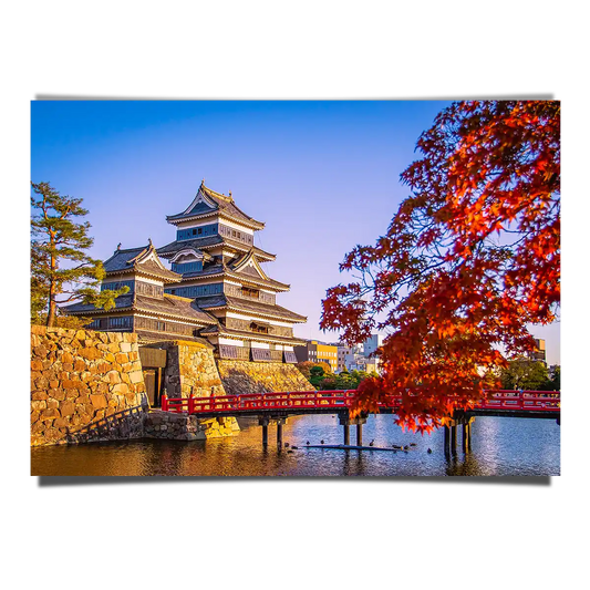 Matsumoto Castle with Maple Leaves at Autumn in Nagano Japan