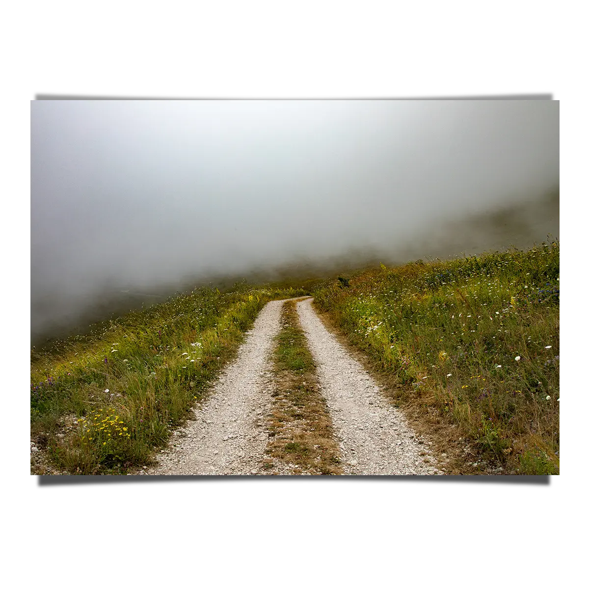 Mountain Road Covered in Fog