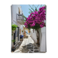 Naousa Town Street with Red Bugambilia Paros Island Greece