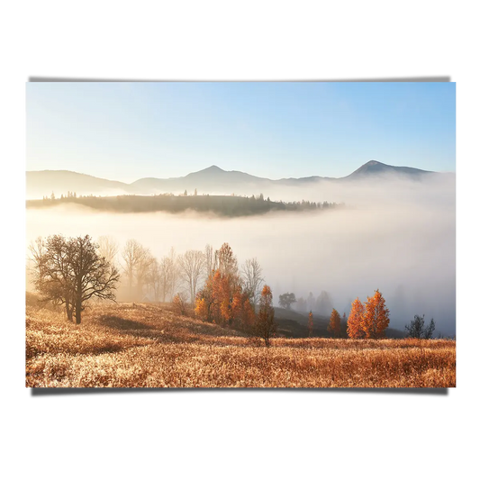 Overlooking at Foggy Hills in an Autumn Morning