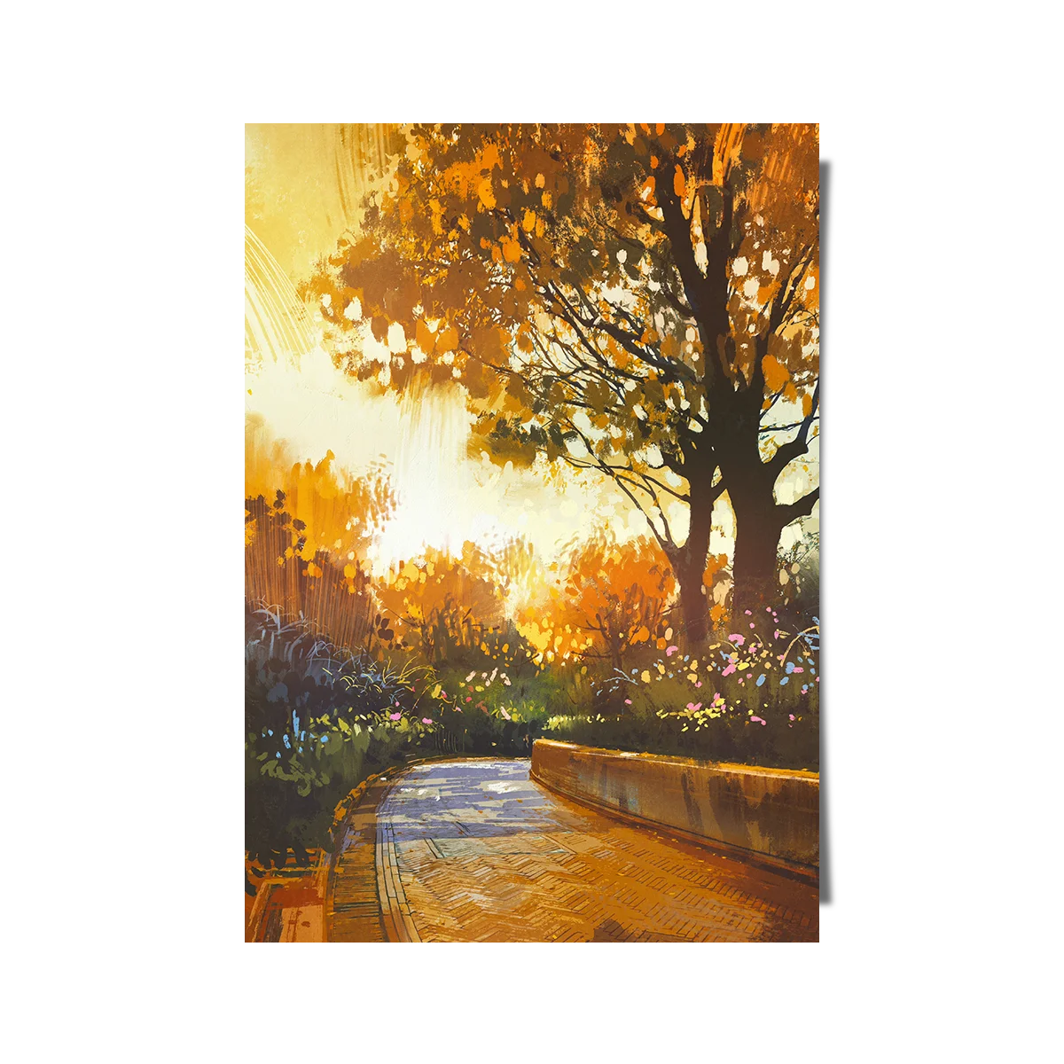 Walkway Park With Autumn Trees