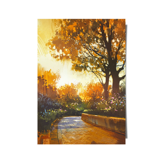 Walkway Park With Autumn Trees